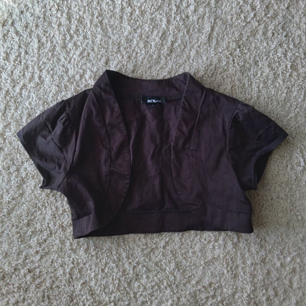 Vintage Y2K BCX Dark Brown Short Sleeve Cotton Shrug Bolero Size Medium